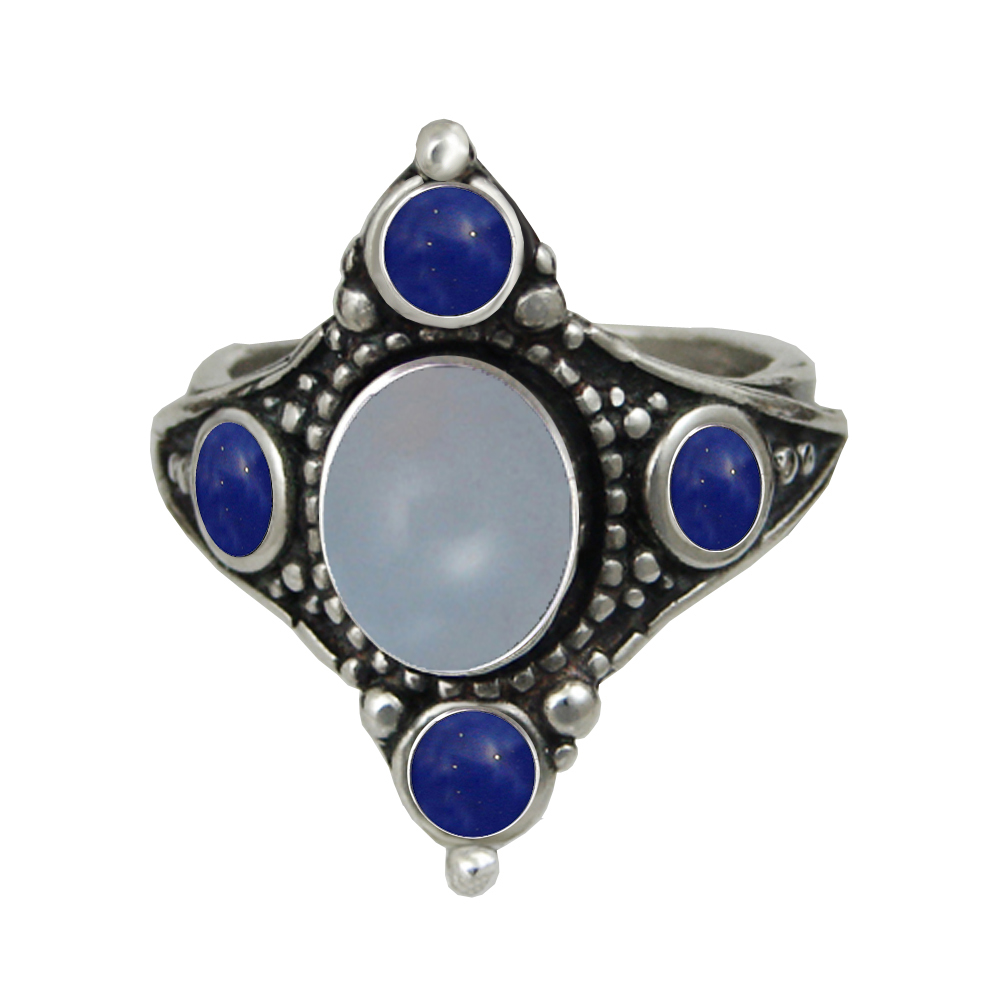 Sterling Silver Renaissance Queen's Ring With Chalcedony And Lapis Lazuli Size 12 Sterling Silver Renaissance Queen's Ring With Chalcedony And Lapis Lazuli Size 12
